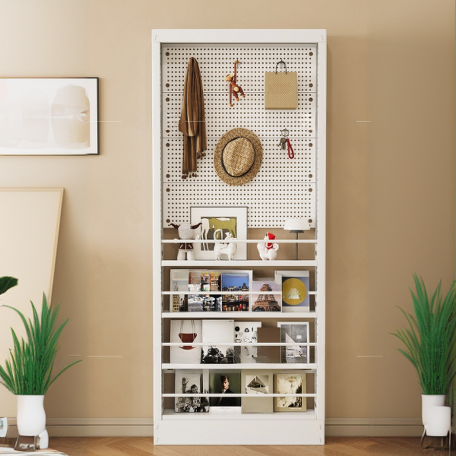 White Trendy 5/4 Tiers Cabinet Storage Shelf Rack with 5/4 Shelves, Iron Frame, Vertical Installation