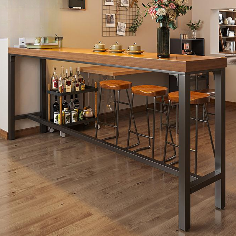Classic Timber Bar Table with Cocoa Rectangle Top and Trestle Base, Featuring Foot Platform