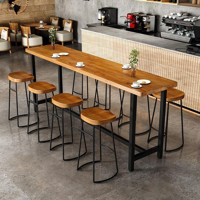 Classic Timber Bar Table with Trestle Base in Cocoa Rectangle and Foot Platform