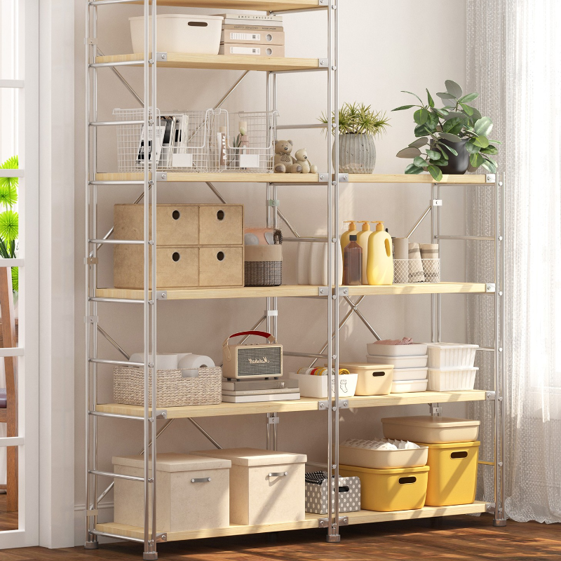Tan Trendy Metal Cabinet Storage Shelf Rack with Shelves, Vertical Installation