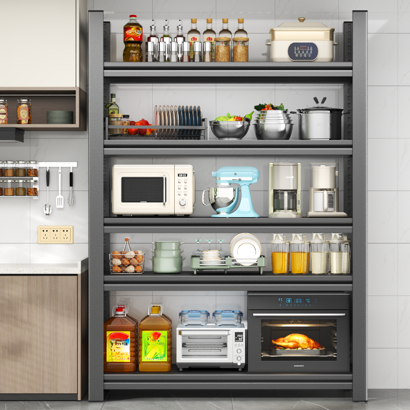 Art Deco Detached Midnight Black Fireproof Metal Tower Shelf with Shelves