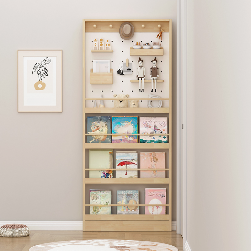 Trendy Pine Wood Vertical Cabinet Storage Shelf Rack with Shelves