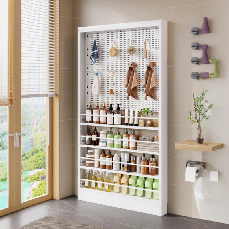 White Trendy Metal Cabinet Storage Shelf Rack, Fireproof with Shelves, Vertical Installation