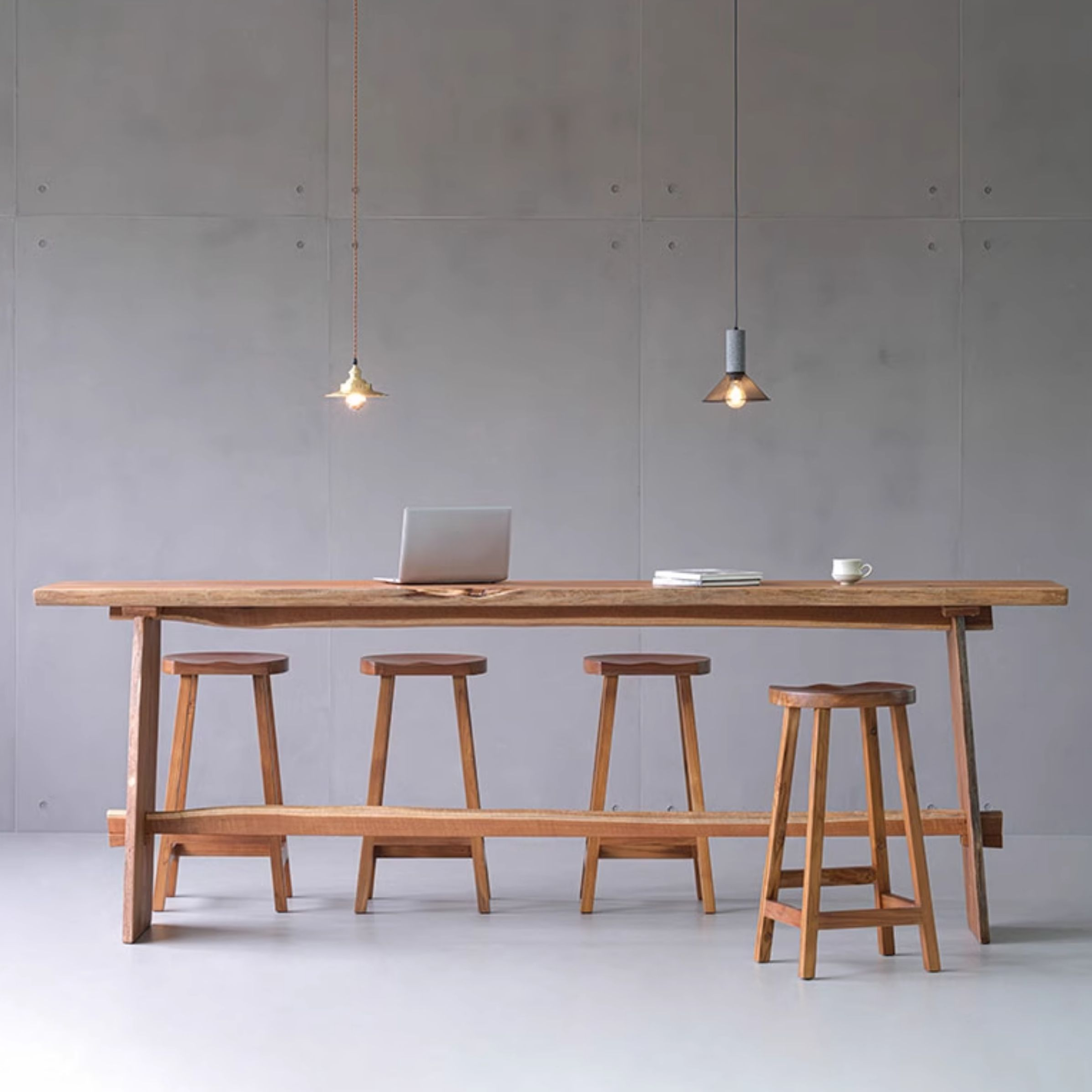 Classic Pub Table with Teak Top and Trestle Base in Cocoa, Rectangular with Foot Platform