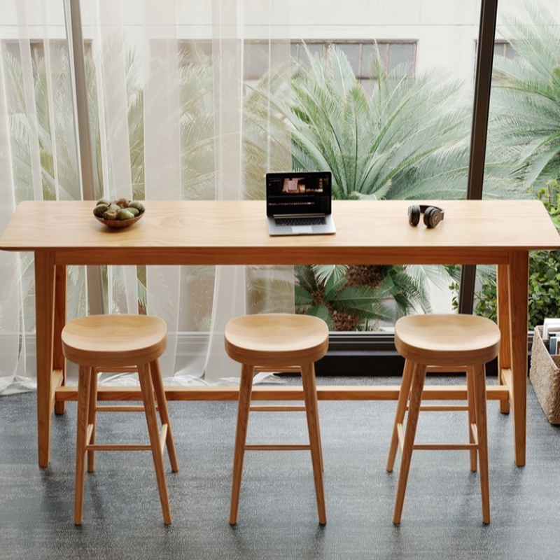 Classic Pub Table with Timber Top and Trestle Base in Wood Grain Rectangle with Foot Platform
