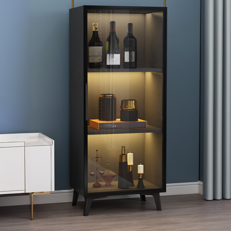 Floor Wine Cabinet with Glass Rack Shelf and Elegant Glass Doors