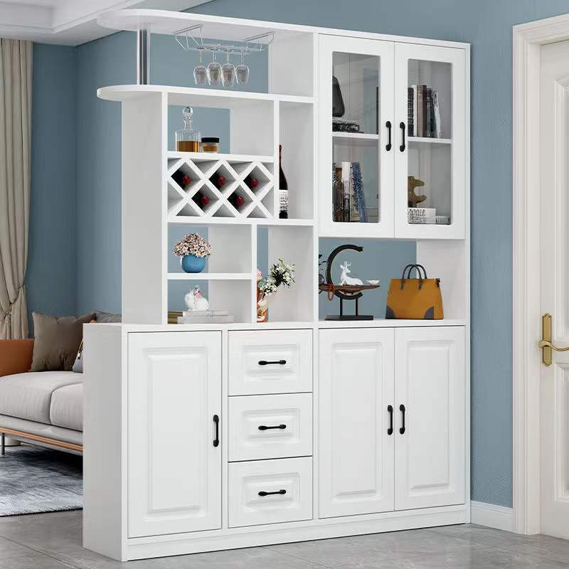 Floor Wine Cabinet & Wine Grid with Glass Rack Shelf, Drawers, and Gate Doors