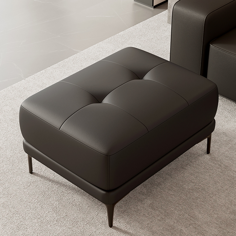 Modern Simple Style Rectangular Solid Colour Standard Ottoman with Artificial Leather in Ink/Dark Gray/Light Brown and Button-tufted Design