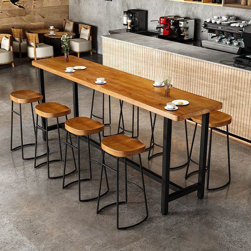 Simplistic Bistro Table with Timber Top and Trestle Base in Cocoa, Rectangular with Foot Pedestal