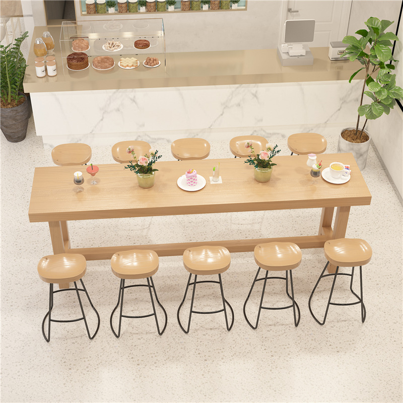 Simplistic Bistro Table with Timber Top and Trestle Base in Natural Finish, Rectangular Shape with Foot Pedestal