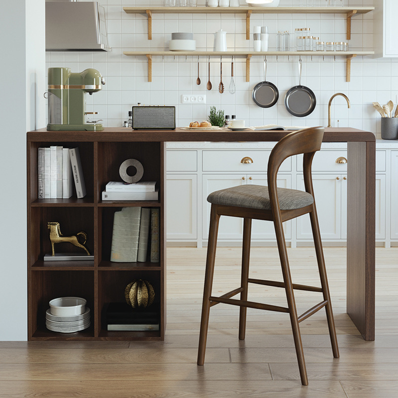 Simplistic Bistro Table with Pine Wood Top and Twin Pedestal Base in Cocoa, Stockroom Storage, Rectangular Shape