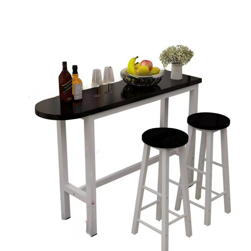 Simplistic Bistro Table with Engineered Wood Top and Trestle Base in White/Natural Finish, Free Form Shape with Foot Pedestal