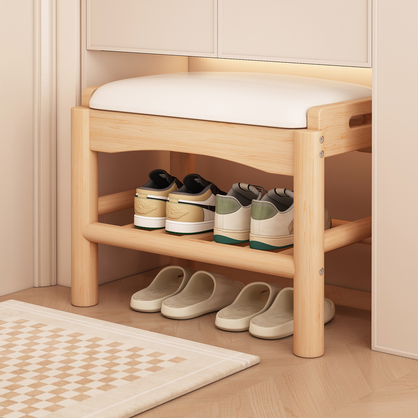 Modern Simple Style Rectangular Solid Colour Standard Ottoman in Artificial Leather White/Auburn with Container Storage