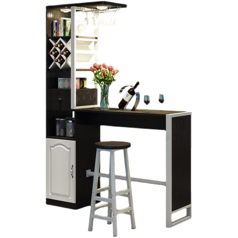 Simplistic Timber Bistro Table with Trestle Base, Midnight Black/White/Cocoa, Stockroom Storage, Rectangular with Foot Pedestal