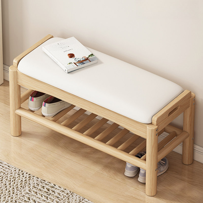 Casual Solid Colour Chalk/Sepia Vinyl Leather Rectangle Storage Ottoman with Container