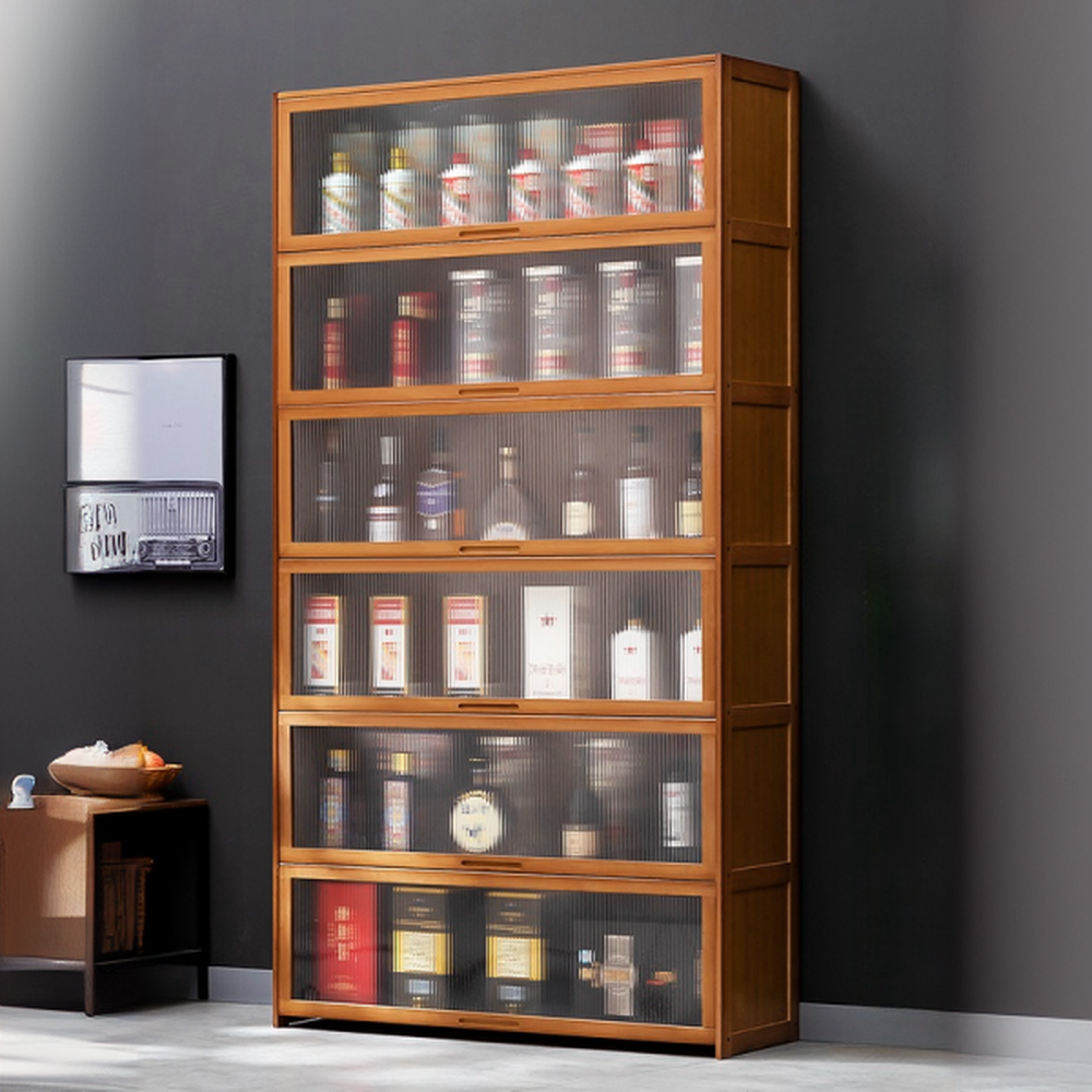 Bambusa Floor Design Wine Cabinet with Glass Rack Shelf