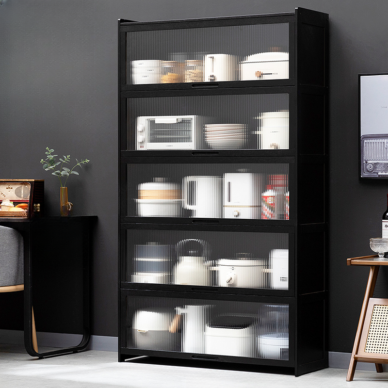 Bambusa Floor Wine Cabinet with Glass Rack Shelf and Glass Doors