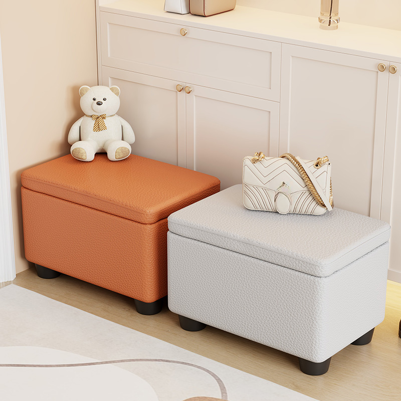 Modern Simple Style Rectangular/Square Solid Colour Standard Ottoman with Artificial Leather Upholstery in Light Gray/White/Cerulean and Container Storage