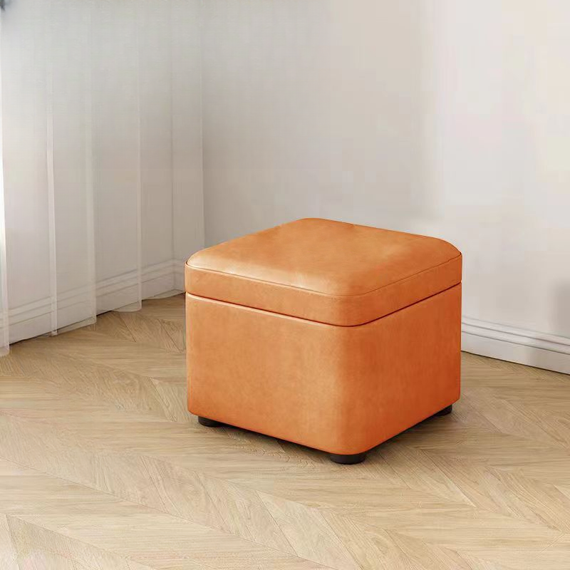 Modern Simple Style Square/Rectangular Solid Colour Cube/Standard Ottoman in Gray/White/Cerulean with Container Storage and Timber Frame