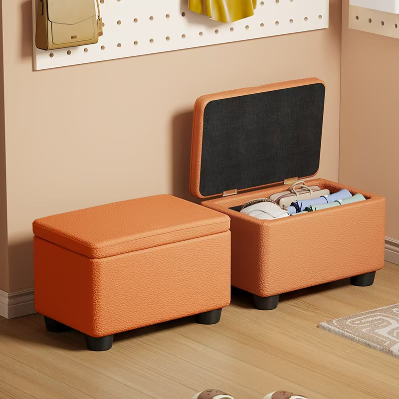 Modern Simple Style Rectangular/Square Solid Colour Standard Ottoman with Artificial Leather in Light Gray/White/Cerulean and Container Storage