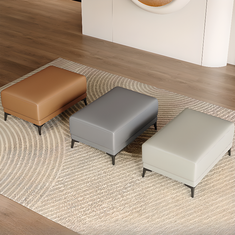 Modern Simple Style Rectangular Solid Colour Standard Ottoman in Artificial Leather with Ink/Light Gray/Ivory Upholstery
