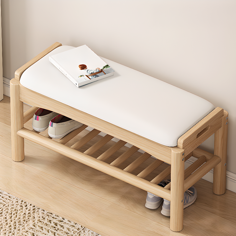 Modern Simple Style Rectangular Solid Colour Standard Ottoman with Artificial Leather in White/Auburn and Container Storage