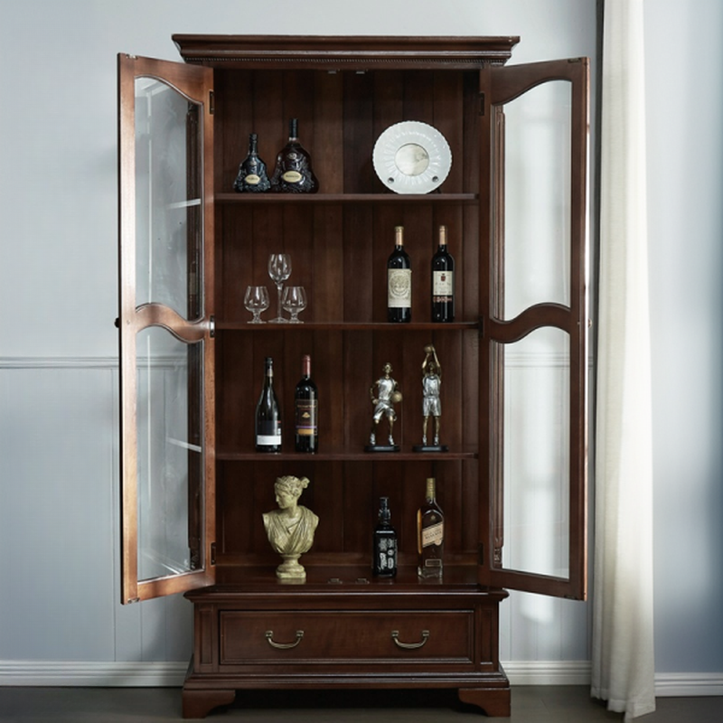 Floor Design Wine Cabinet with Glass Rack Shelf, Drawers, and Glass Doors