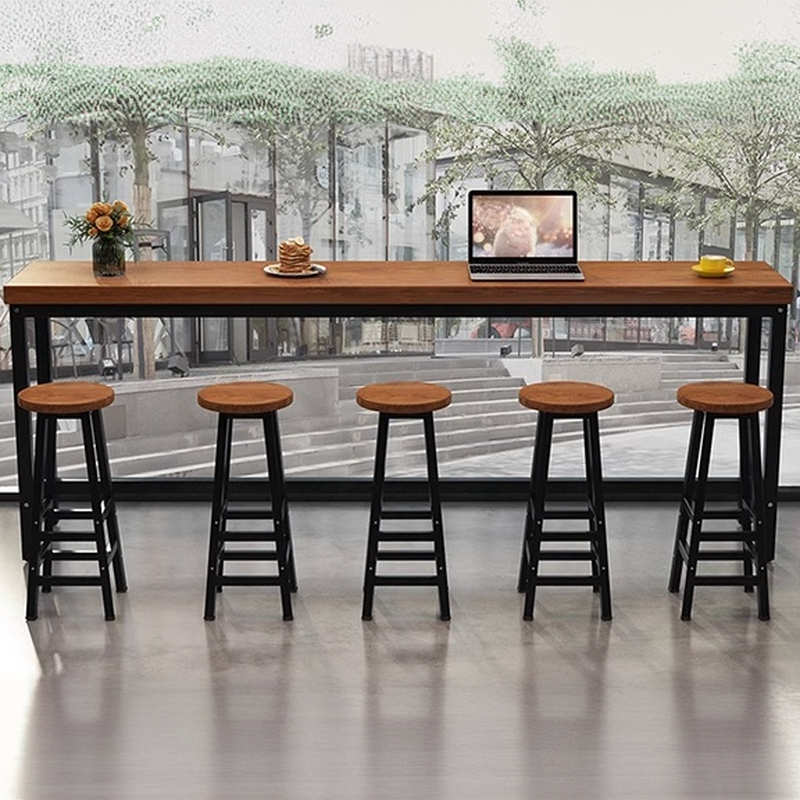 Simplistic Rectangular Timber Bistro Table with Cocoa Finish, Trestle Base, and Foot Pedestal