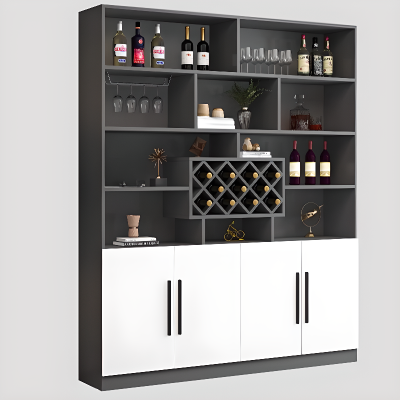 Floor Bottle Storage Rack/Wine Bottle & Glass Rack with Glass Rack Shelf and Gate Doors