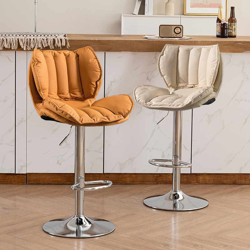 Art Deco Adjustable Lift Rawhide Pub Stool in Light Gray/Light Green/Amber Colour with Backrest, Rotatable Horse Seat