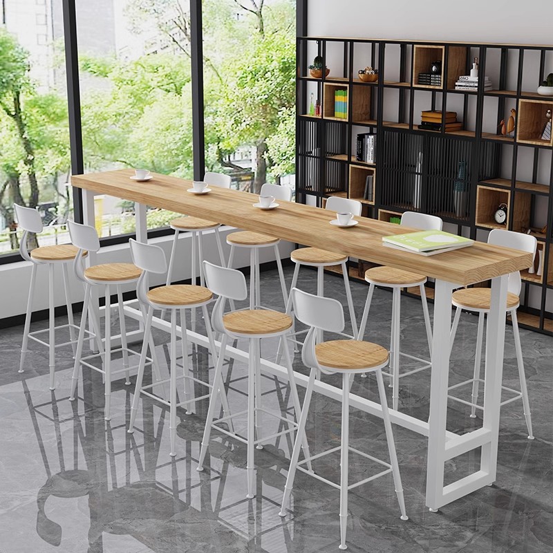 Simplistic Rectangular Timber Bistro Table with Natural Finish, Trestle Base, and Foot Pedestal