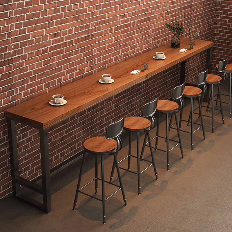 Simplistic Rectangular Cocoa Timber Bistro Table with Trestle Base and Foot Pedestal