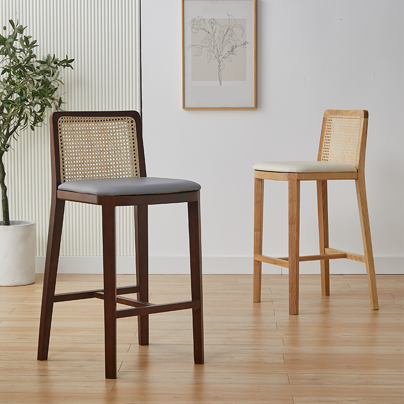 Art Deco Rawhide Pub Stool in Black/Gray/Chalk with Backrest, Rectangular Seat, and Foot Support