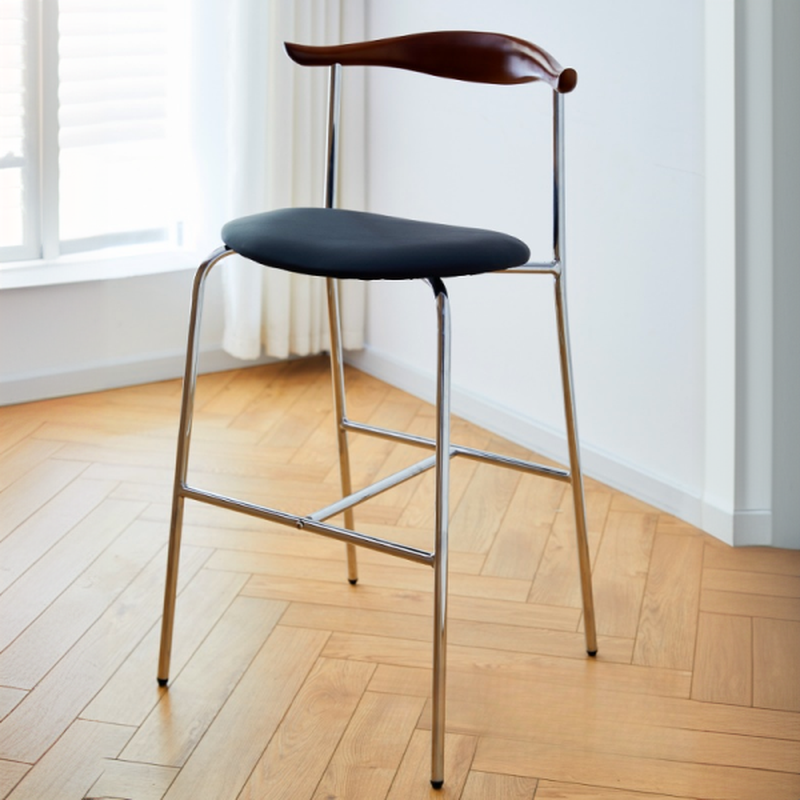 Art Deco Rawhide Horse Seat Pub Stool with Backrest and Foot Support