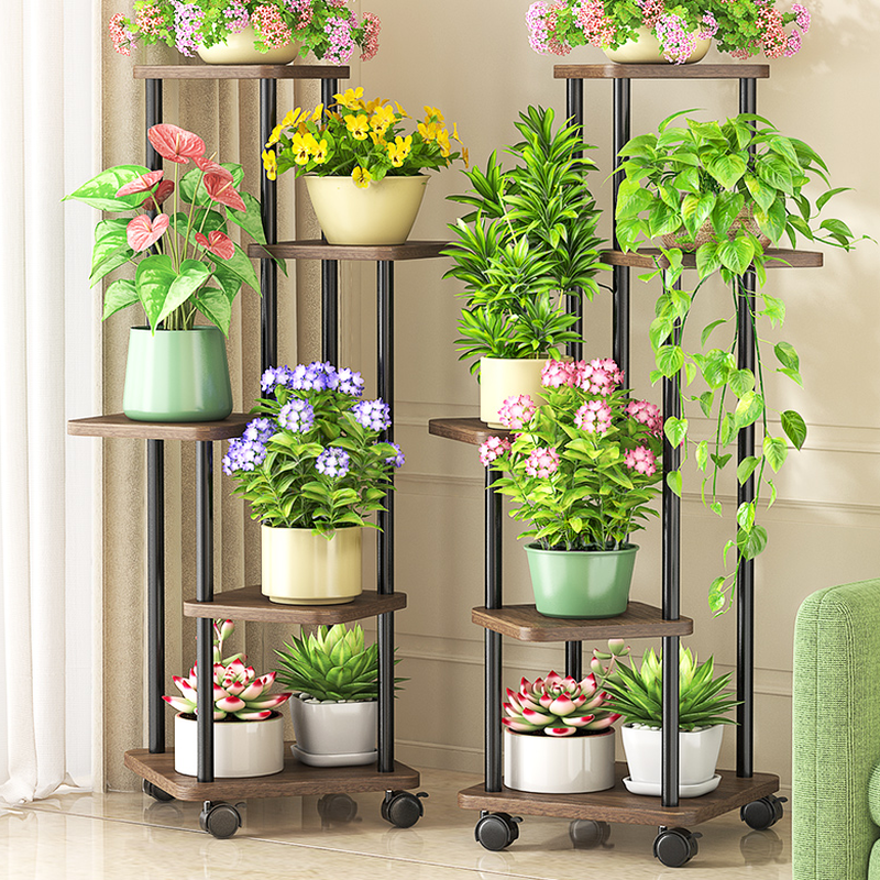 Square Engineered Wood Plant Holder with Roller Wheels