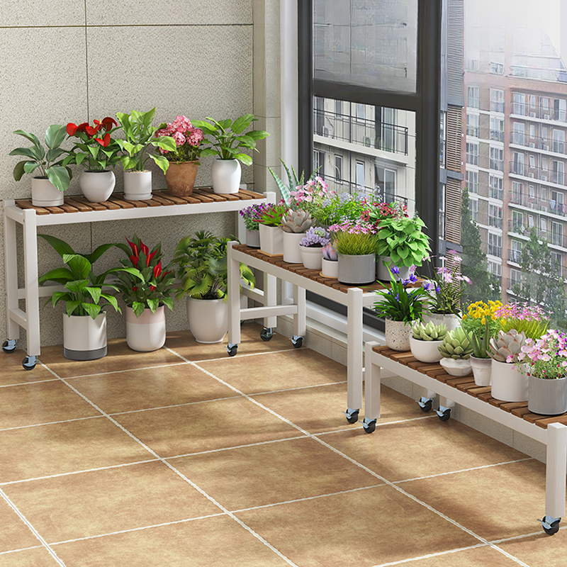 Rectangle Engineered Wood Plant Holder with Roller Wheels