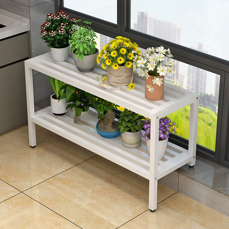 2 Tiers Rectangle Metal Plant Holder with 1 Piece and 2 Shelves on Legs