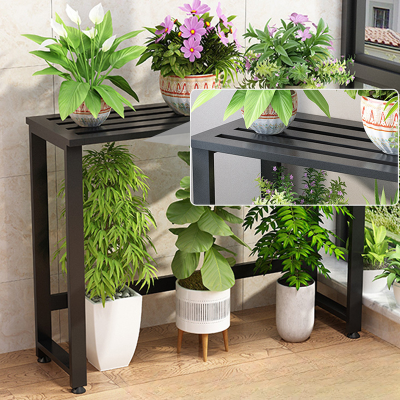 Midnight Black 1 Tier Rectangle Metal Plant Holder, 1 Piece, 1 Shelf, with Sleighing Base