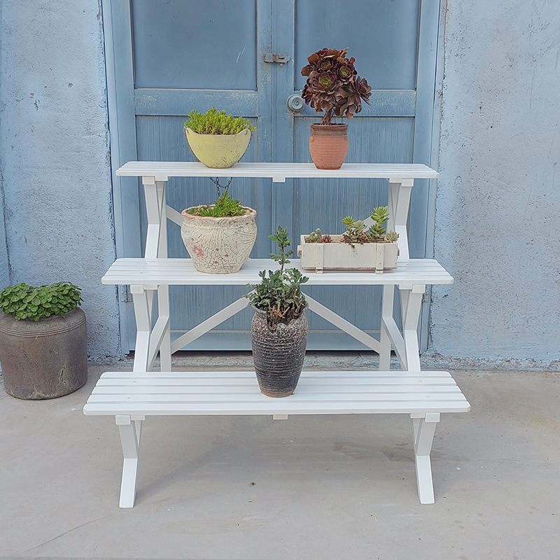 3 Tiers Rectangle Plant Holder with Engineered Wood Top, 1 Piece, 3 Shelves, and Legs