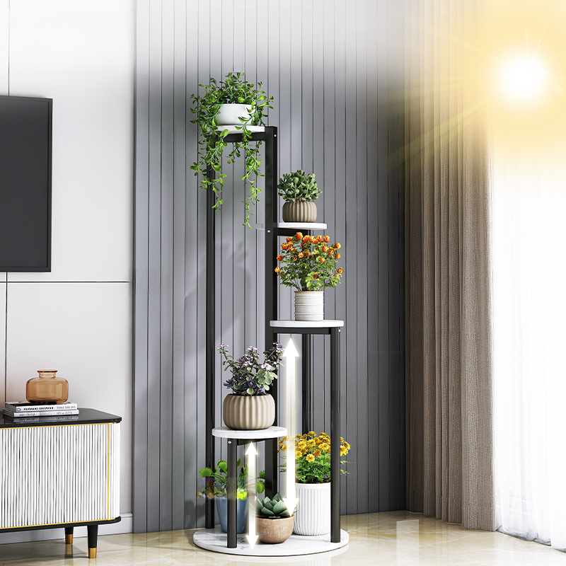 5 Tiers Orbicular Wooden 1 Piece Solid Plant Holder with 5 Shelves