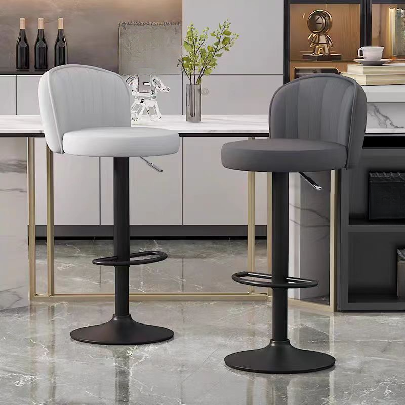 Art Deco Pub Stool with Adjustable Lift, Rawhide Backrest, Rotatable Round Top