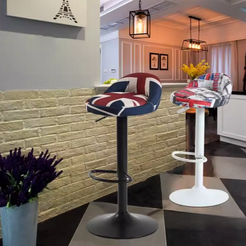 Art Deco Adjustable Lift Rawhide Pub Stool in Black/Burgundy/Emerald Green with Backrest, Rotatable Round Top