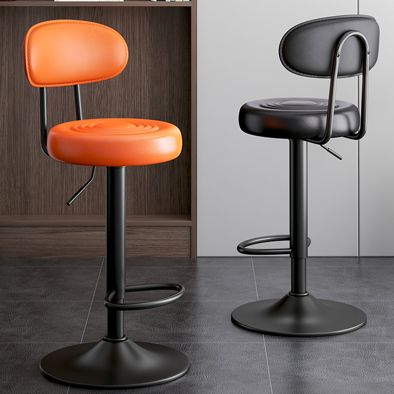 Art Deco Rawhide Pub Stool with Adjustable Lift, Rotatable Backrest, and Round Top Seat