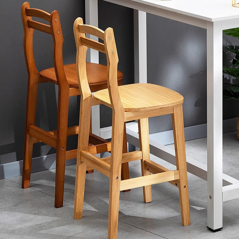 Art Deco Timber Auburn Pub Stool with Backrest, Rectangular Seat, and Foot Support
