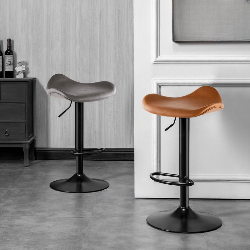 Art Deco Adjustable Lift Rawhide Gray/Tan Rotatable Horse Seat Pub Stool with Foot Support