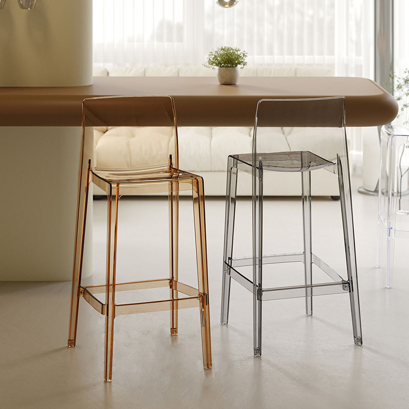 Art Deco Polymer Compound Pub Stool in Light Blue/Emerald Green/Translucent with Backrest, Rectangular Seat, and Foot Support