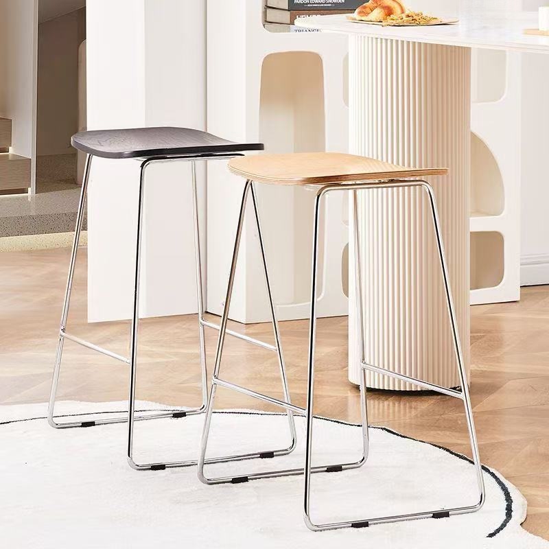 Art Deco Silver Timber Rectangular Pub Stool with Foot Support