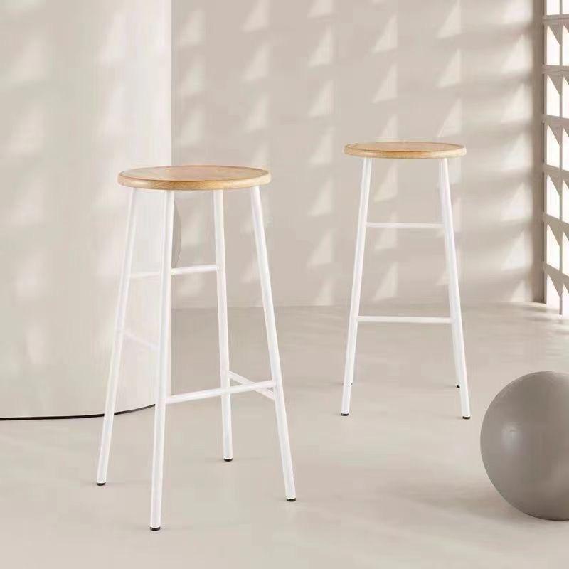 Art Deco Timber Pub Stool in Black/Chalk with Round Top and Foot Support