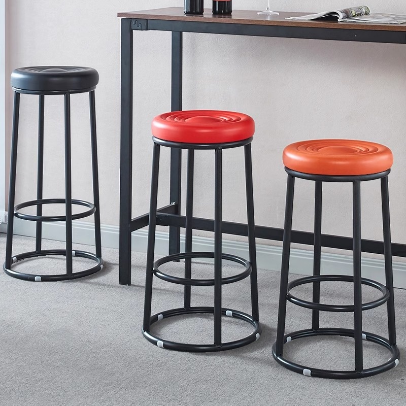 Art Deco Rawhide Pub Stool in Burgundy/Azure/Auburn with Round Top and Foot Support