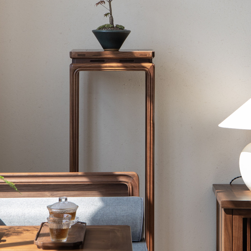 Contemporary Square Natural Wood Plant Stand Table for Ground Installation